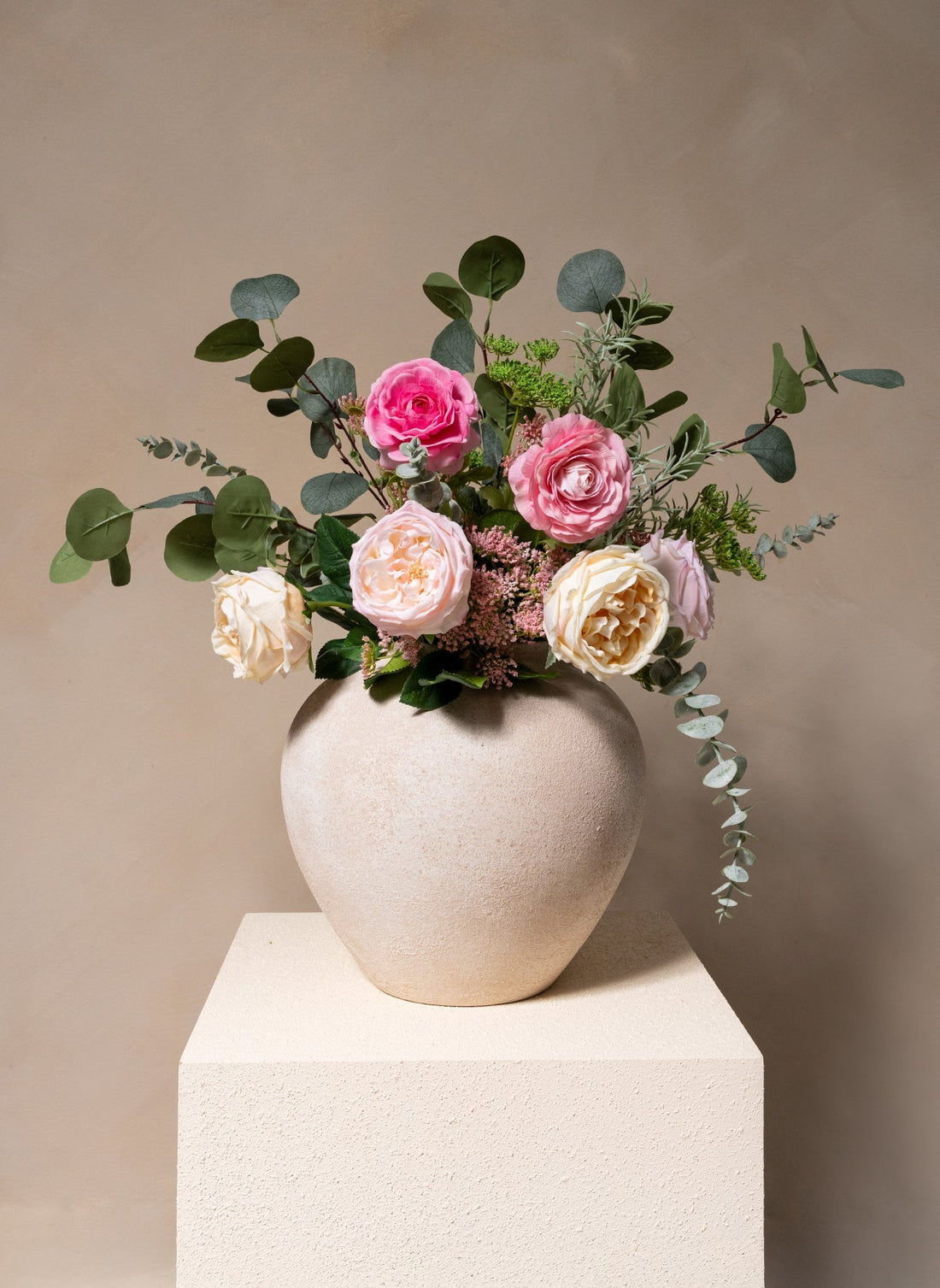 Flora Artificial Rose Bouquet - Pink & Cream, 14 Stems - view 1
