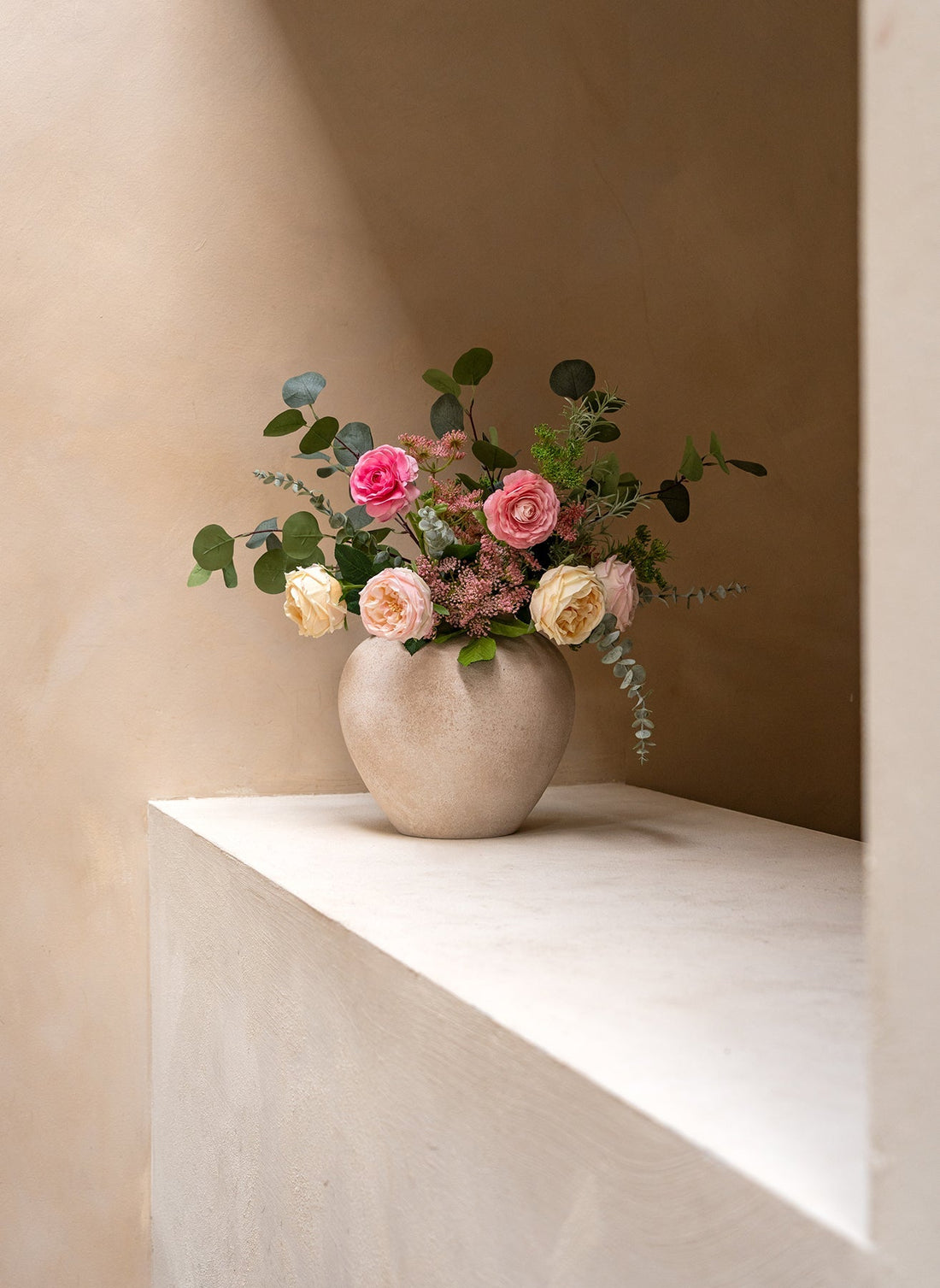 Flora Artificial Rose Bouquet - Pink & Cream, 14 Stems - view 1