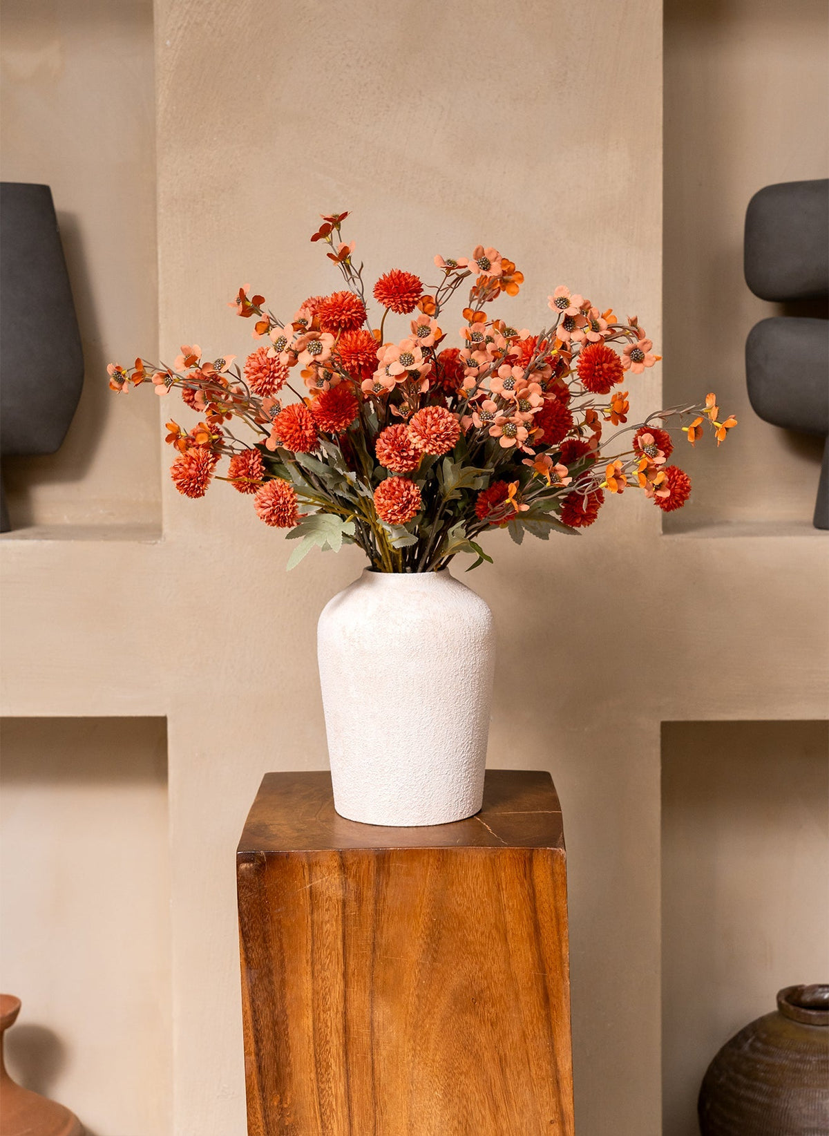 Terracotta Waxflower & Kiku Artificial Arrangement - 20 Stems - view 10