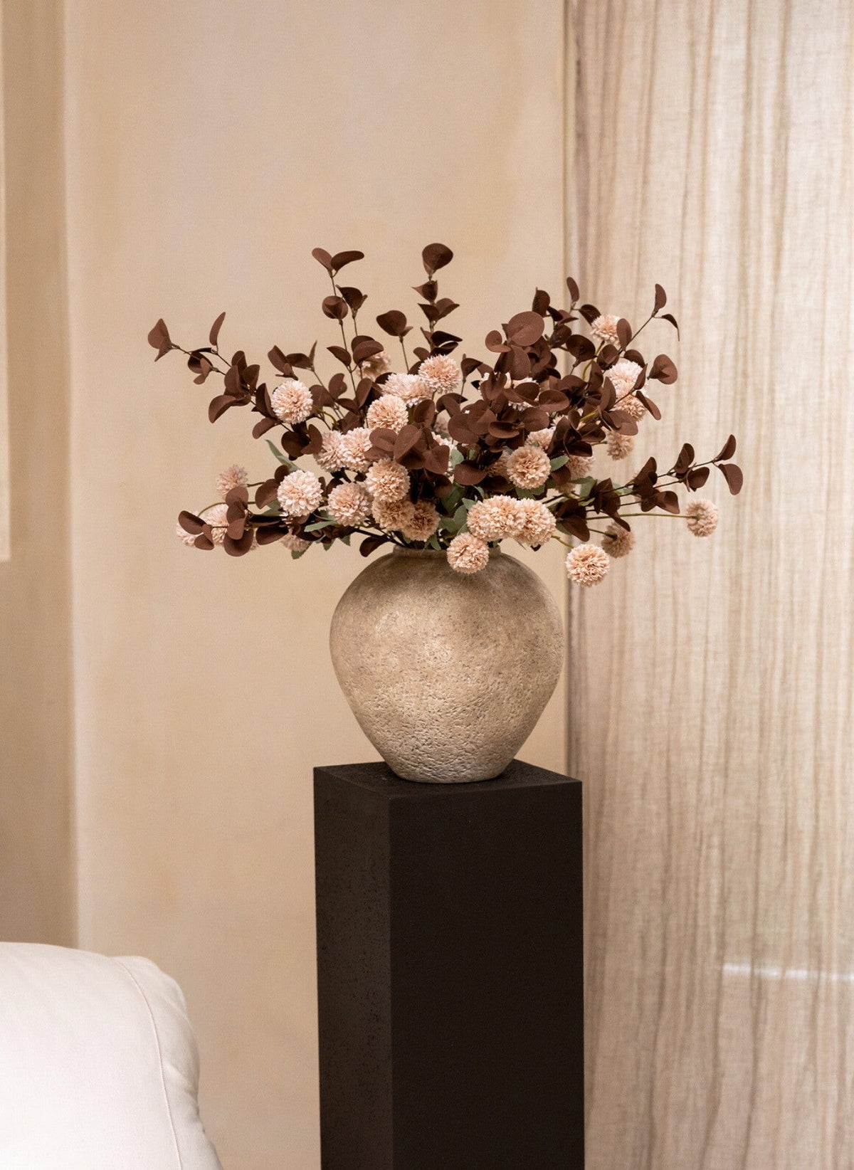 Cream Kiku & Eucalyptus Artificial Bouquet - 15 Stems - view 2