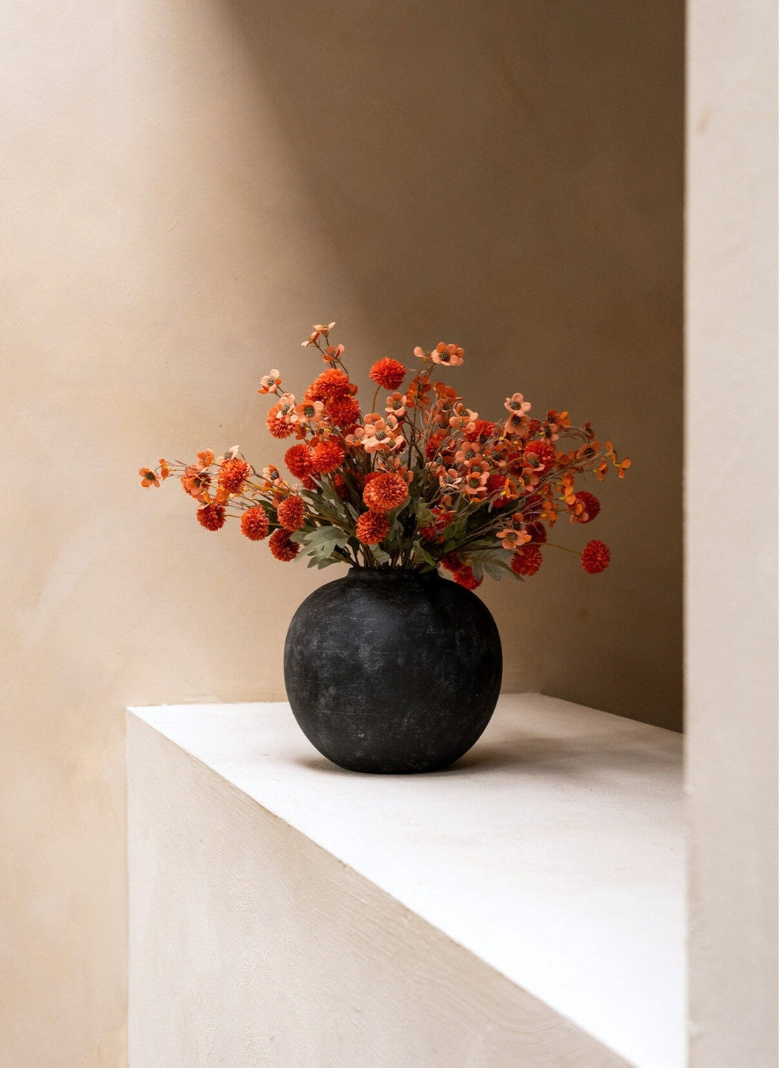 Terracotta Waxflower & Kiku Artificial Arrangement - 20 Stems - view 1