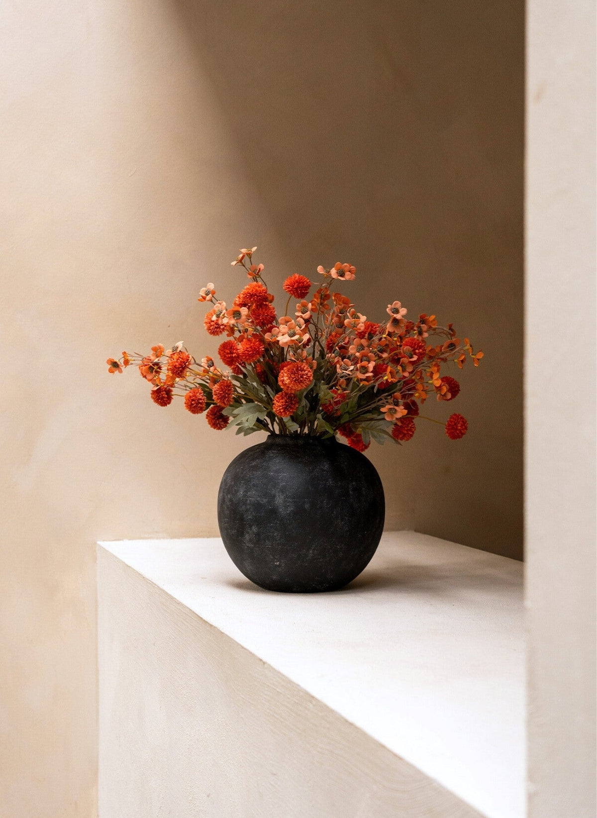 Terracotta Waxflower & Kiku Artificial Arrangement - 20 Stems - view 1