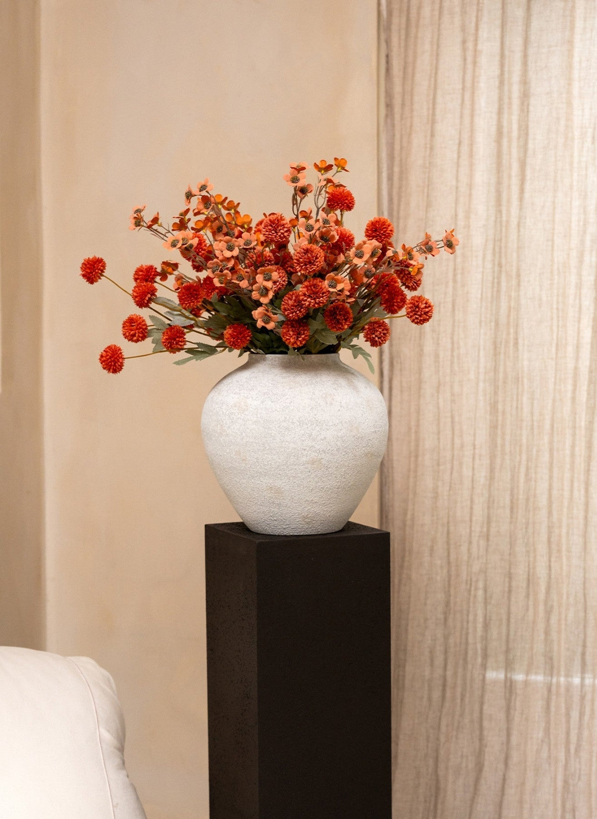 Terracotta Waxflower & Kiku Artificial Arrangement - 20 Stems - view 3