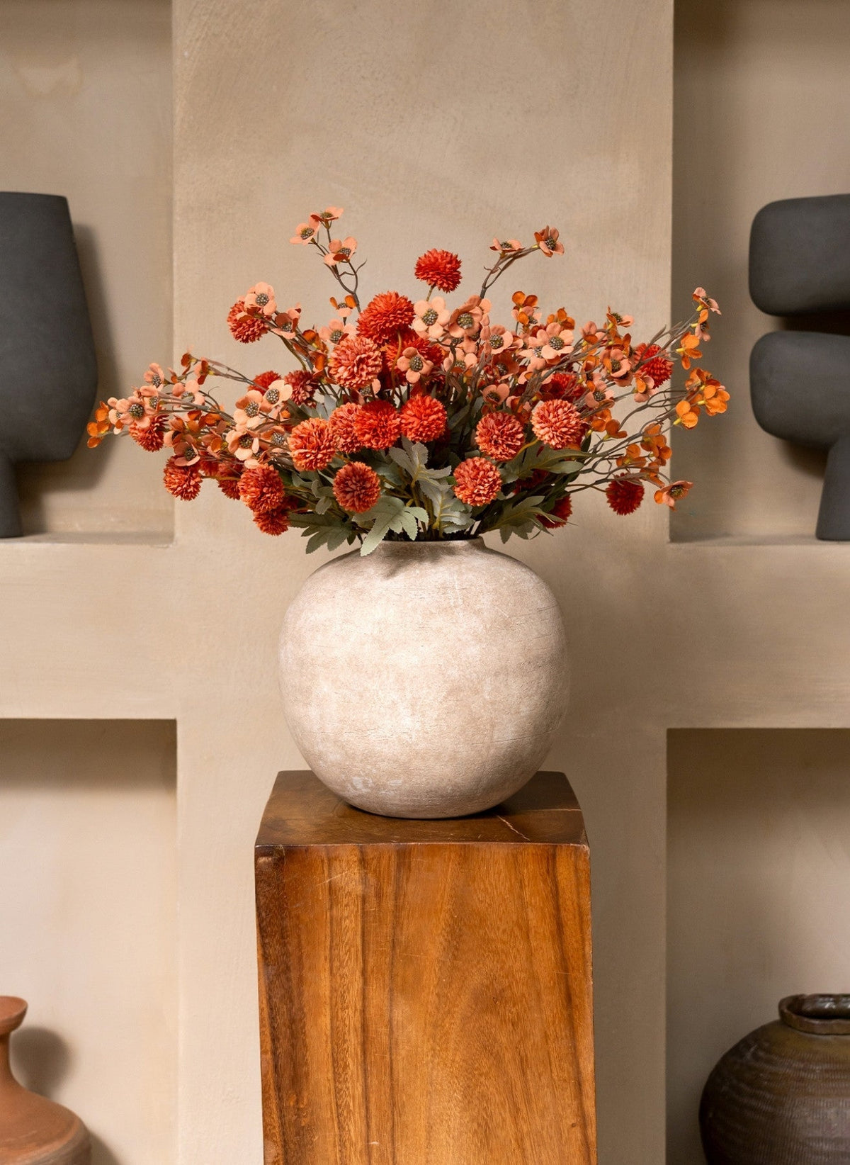 Terracotta Waxflower & Kiku Artificial Arrangement - 20 Stems - view 7